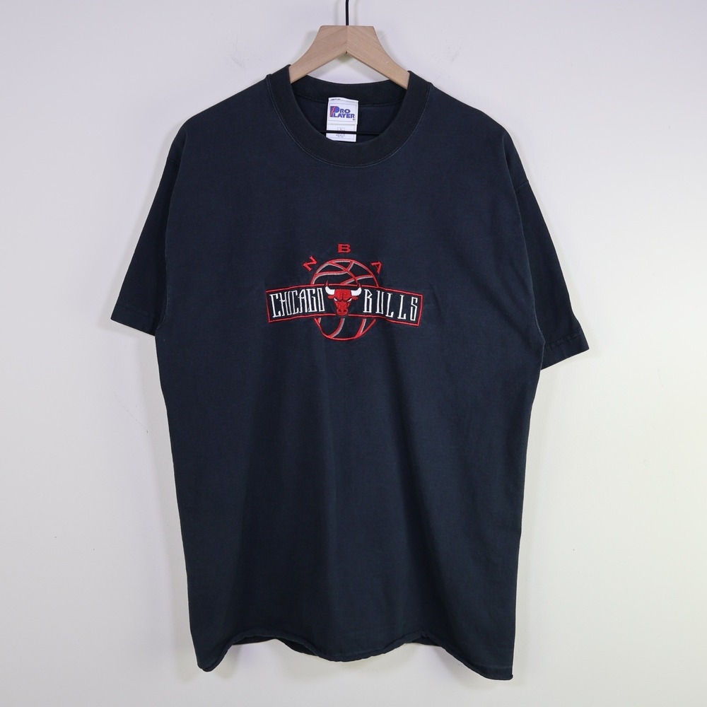 Vintage 90s Chicago Bulls Embroidered Pro Player T-Shirt Large‎ Black NBA USA